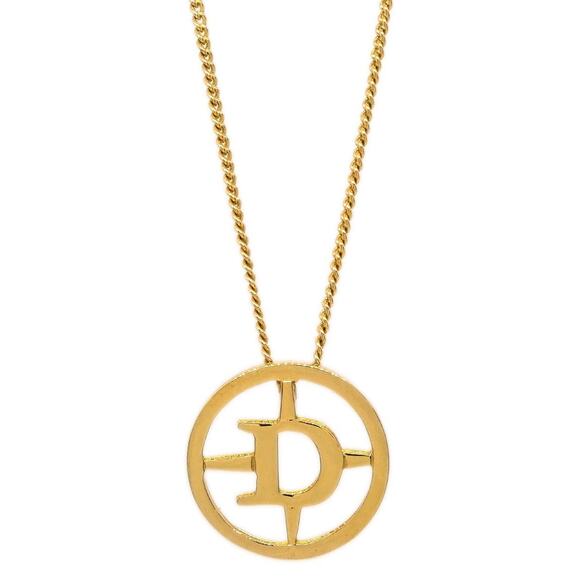 Christian Dior Gold Plated CD Round Pendant Necklace Gold